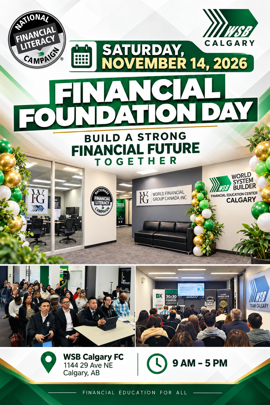 Financial Foundation Day — WSB Calgary FC, 1144 29 Ave NE, Saturday November 14, 2026, 9 AM–5 PM